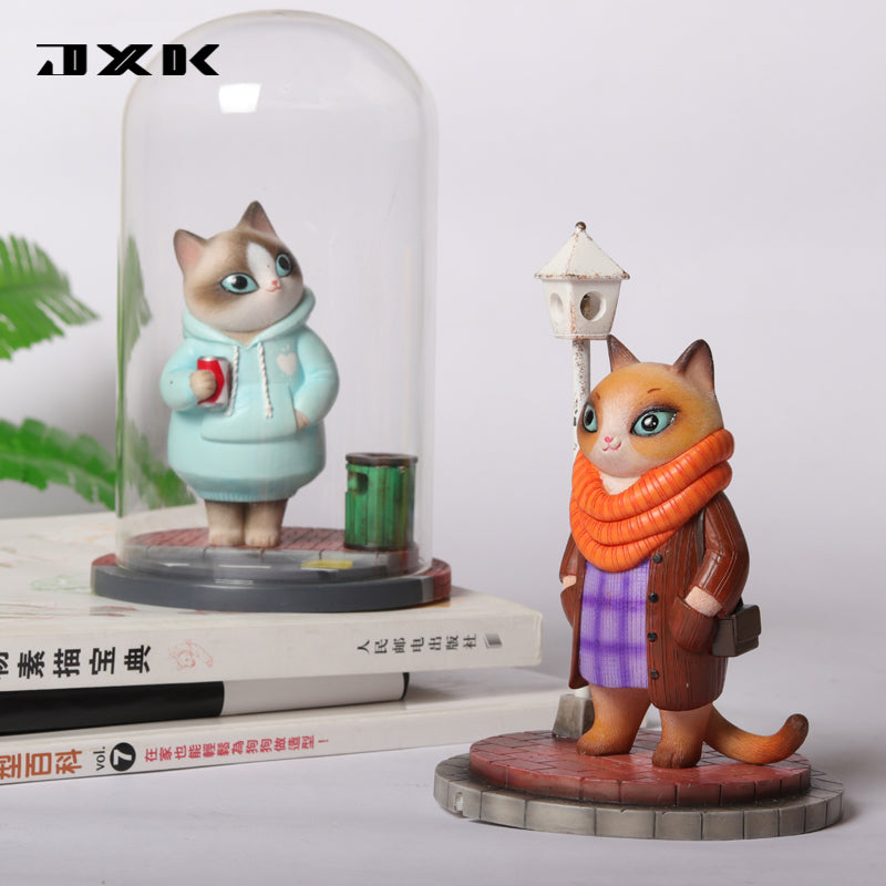 JXK035 Cat Figurine Resin Cat Statue Home Decor for Cat Love Gifts for Her