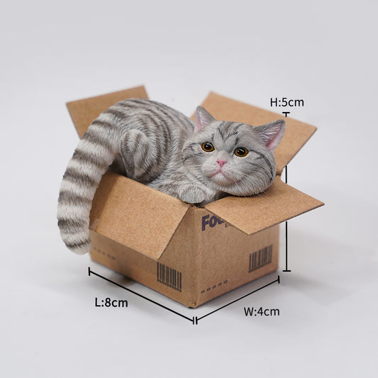 JS2305 Cat Figurine Cat in Box Decor for Desktop Gifts for Cat Lovers