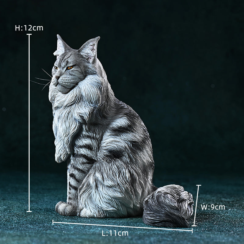 JXK193 Maine Coon Cat Figurine Resin Cat Statue for Desktop Gifts for Cat Lovers