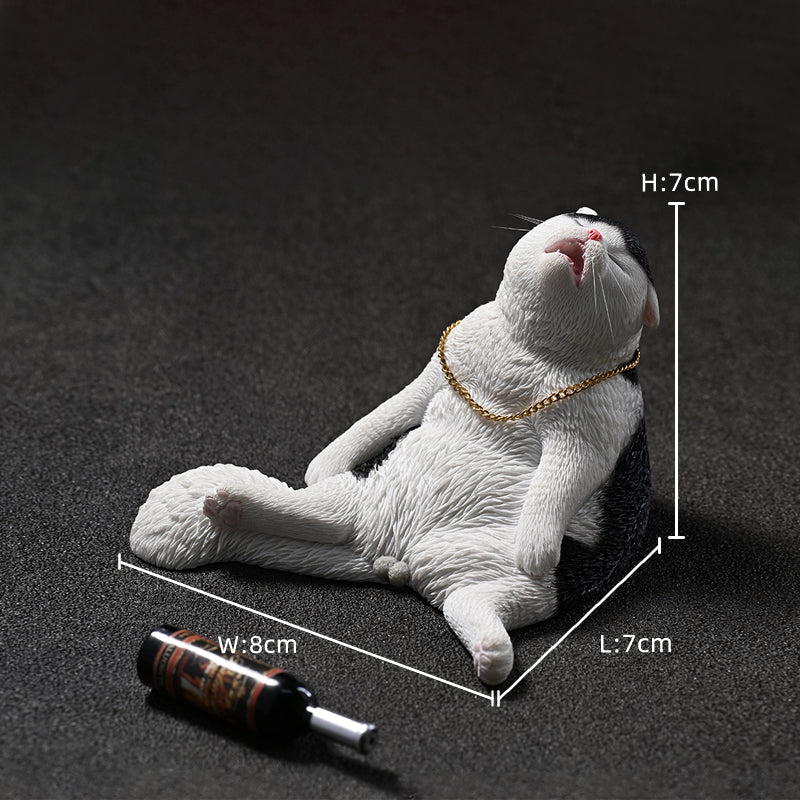 JXK187 Drunk Cat Figurine Resin Cat Statue for Desktop Gifts for Cat Lovers