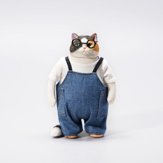 JXK103 Fat cat Figurine in clothes cat statue, gift for cat loves