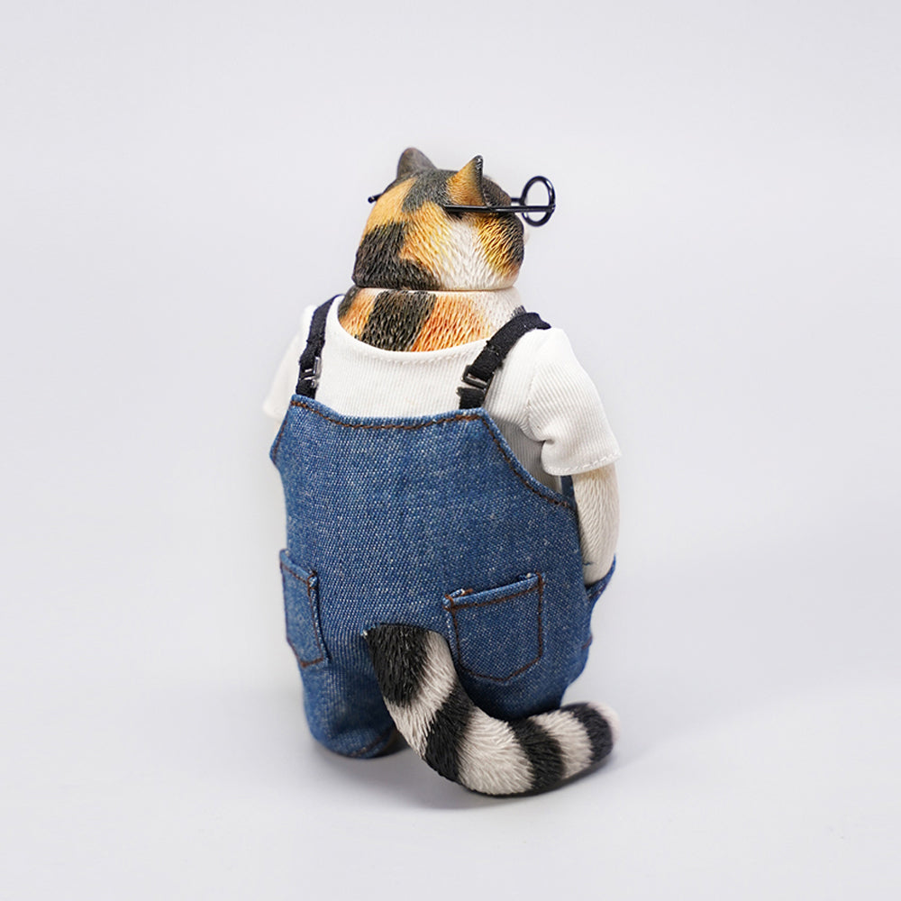 JXK103 Fat cat Figurine in clothes cat statue, gift for cat loves