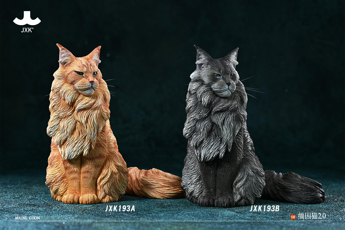 JXK193 Maine Coon Cat Figurine Resin Cat Statue for Desktop Gifts for Cat Lovers