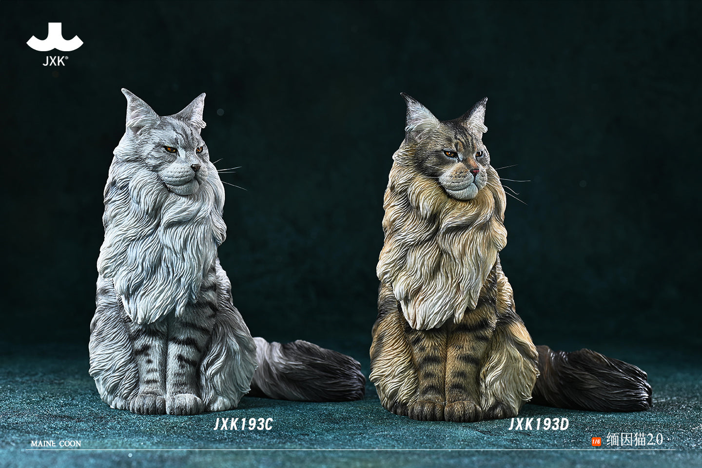 JXK193 Maine Coon Cat Figurine Resin Cat Statue for Desktop Gifts for Cat Lovers