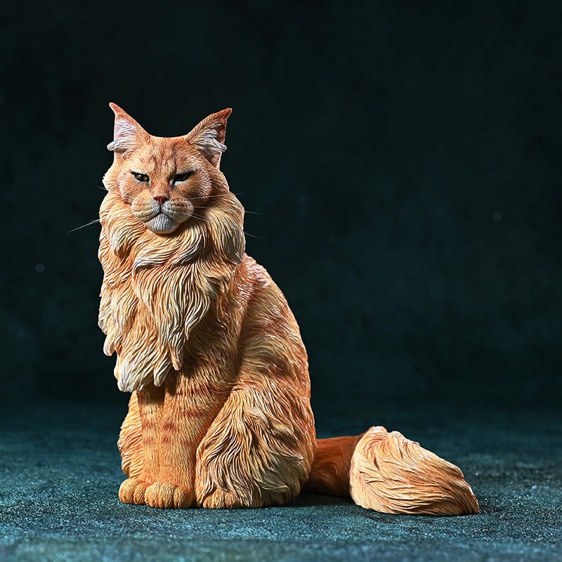 JXK193 Maine Coon Cat Figurine Resin Cat Statue for Desktop Gifts for Cat Lovers