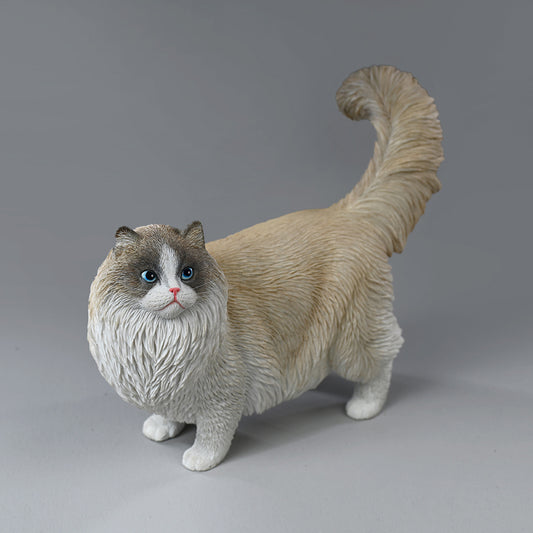 JXK197 Ragdoll Cat Figurine Resin Cat Statue for Desktop Gifts for Cat Lovers