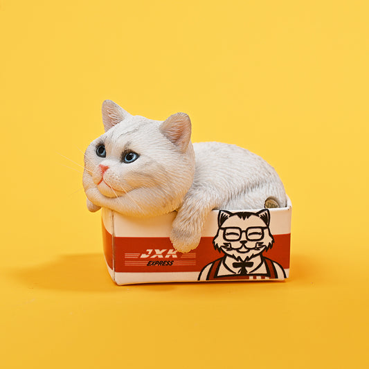 JS2308 Cat Figurine Cat in Box Decor for Desktop Gifts for Cat Lovers