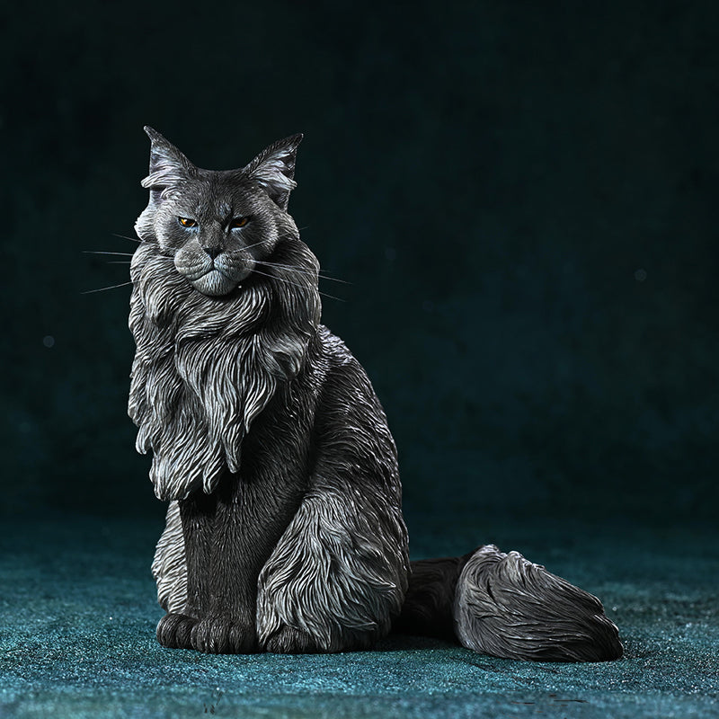 JXK193 Maine Coon Cat Figurine Resin Cat Statue for Desktop Gifts for Cat Lovers