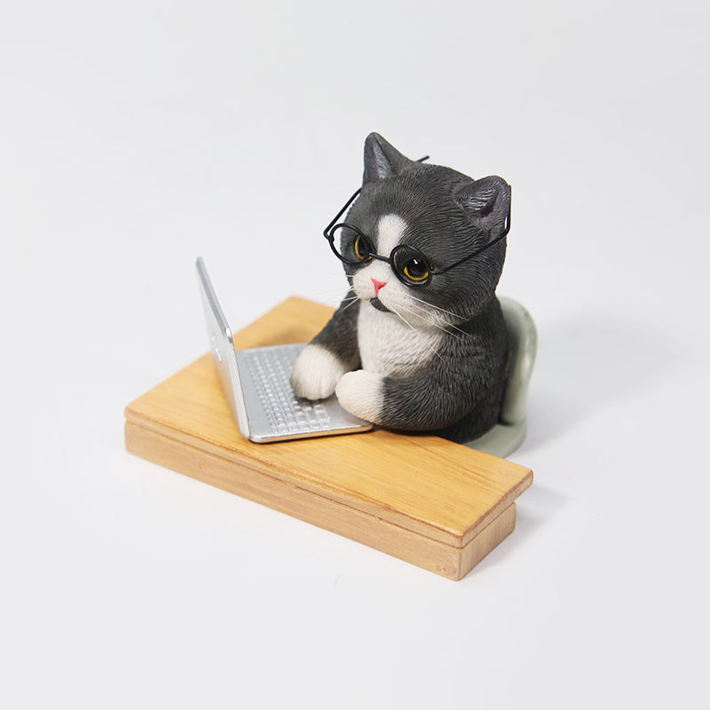 JXK184 Cat Figurine Resin Cat Statue for Desktop Gifts for Cat Lovers