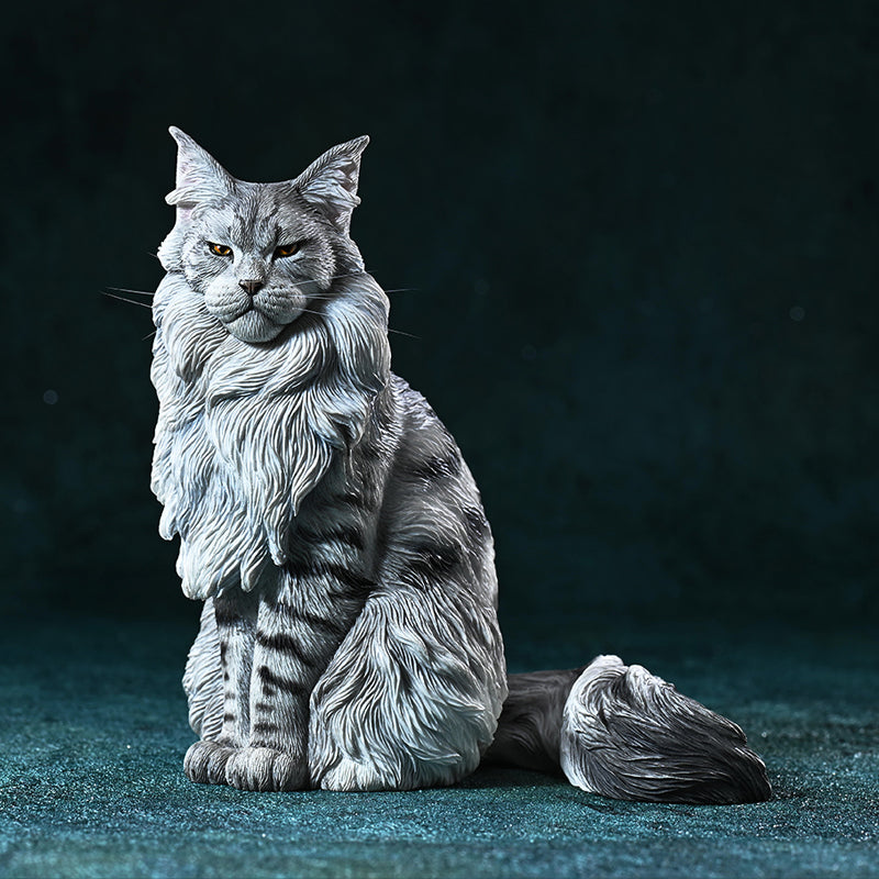 JXK193 Maine Coon Cat Figurine Resin Cat Statue for Desktop Gifts for Cat Lovers