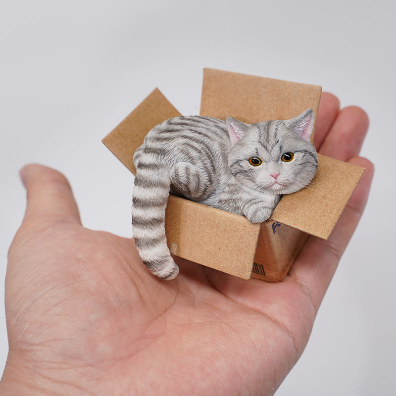 JS2305 Cat Figurine Cat in Box Decor for Desktop Gifts for Cat Lovers