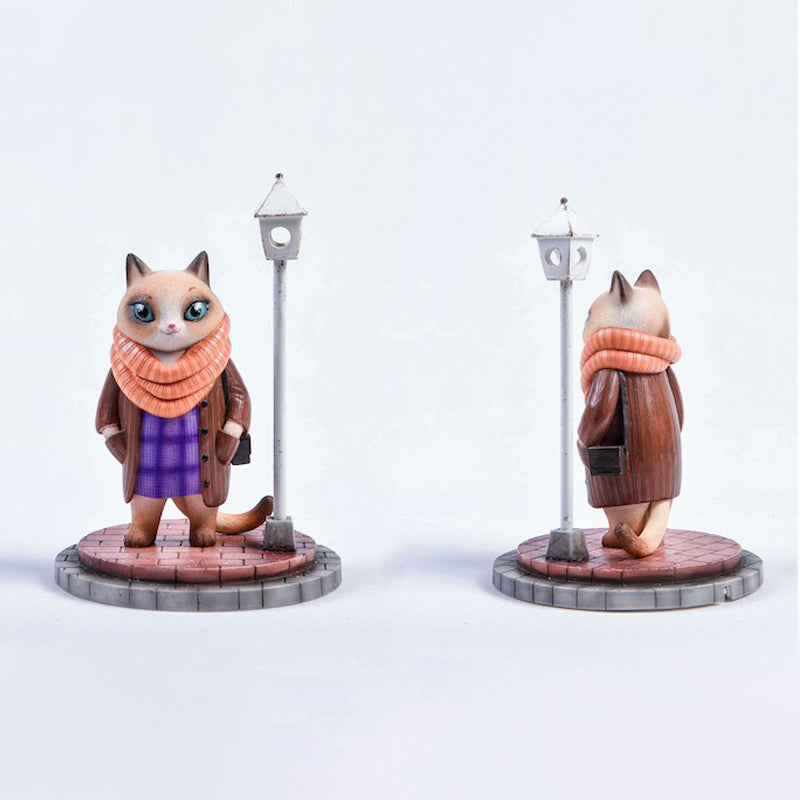 JXK035 Cat Figurine Resin Cat Statue Home Decor for Cat Love Gifts for Her