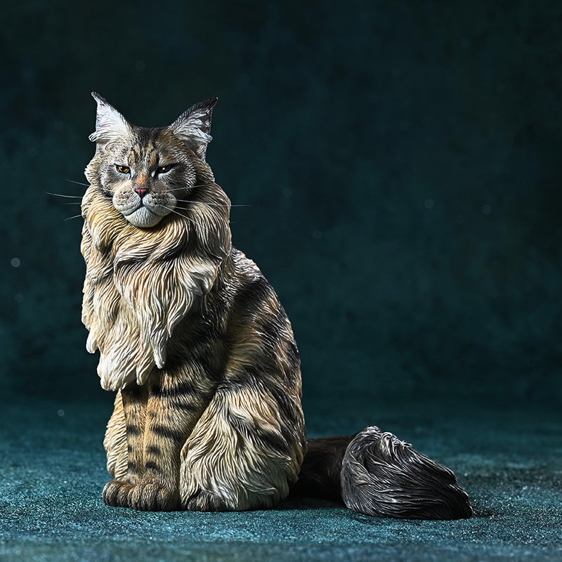 JXK193 Maine Coon Cat Figurine Resin Cat Statue for Desktop Gifts for Cat Lovers