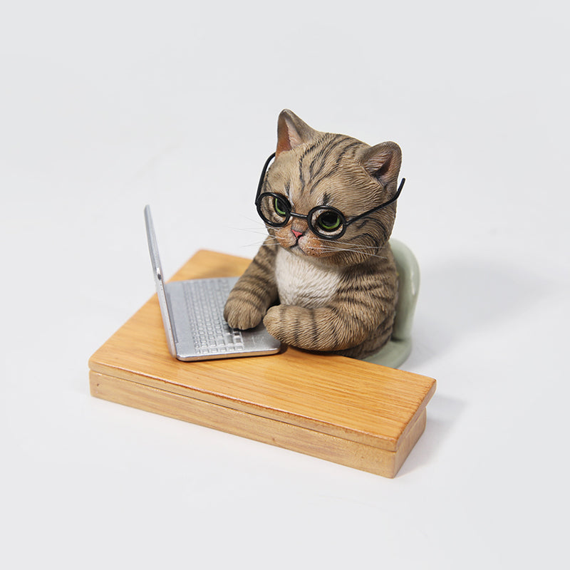 JXK184 Cat Figurine Resin Cat Statue for Desktop Gifts for Cat Lovers