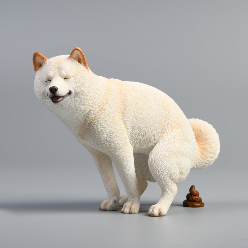 JXK053 Shiba Inu Pooping Dog Statue, Resin Dog Figurine Gift for Dog Lovers