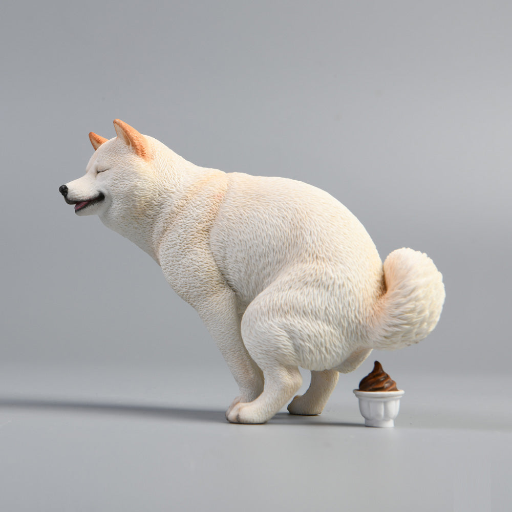 JXK053 Shiba Inu Pooping Dog Statue, Resin Dog Figurine Gift for Dog Lovers