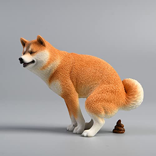 JXK053 Shiba Inu Pooping Dog Statue, Resin Dog Figurine Gift for Dog Lovers