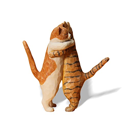 H2202 Orange Cat Statue Hugging Cat Figurine Gift of Love Cat Gift for Cat Lovers