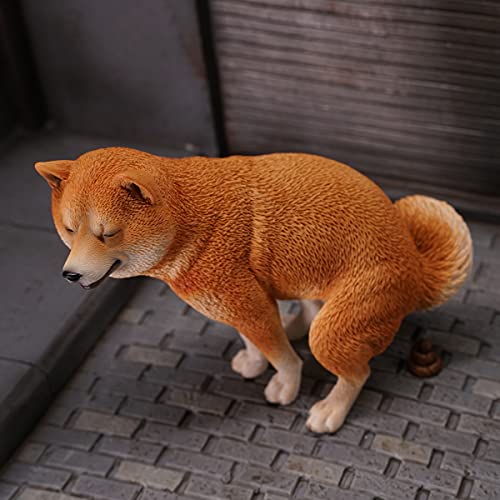 JXK053 Shiba Inu Pooping Dog Statue, Resin Dog Figurine Gift for Dog Lovers